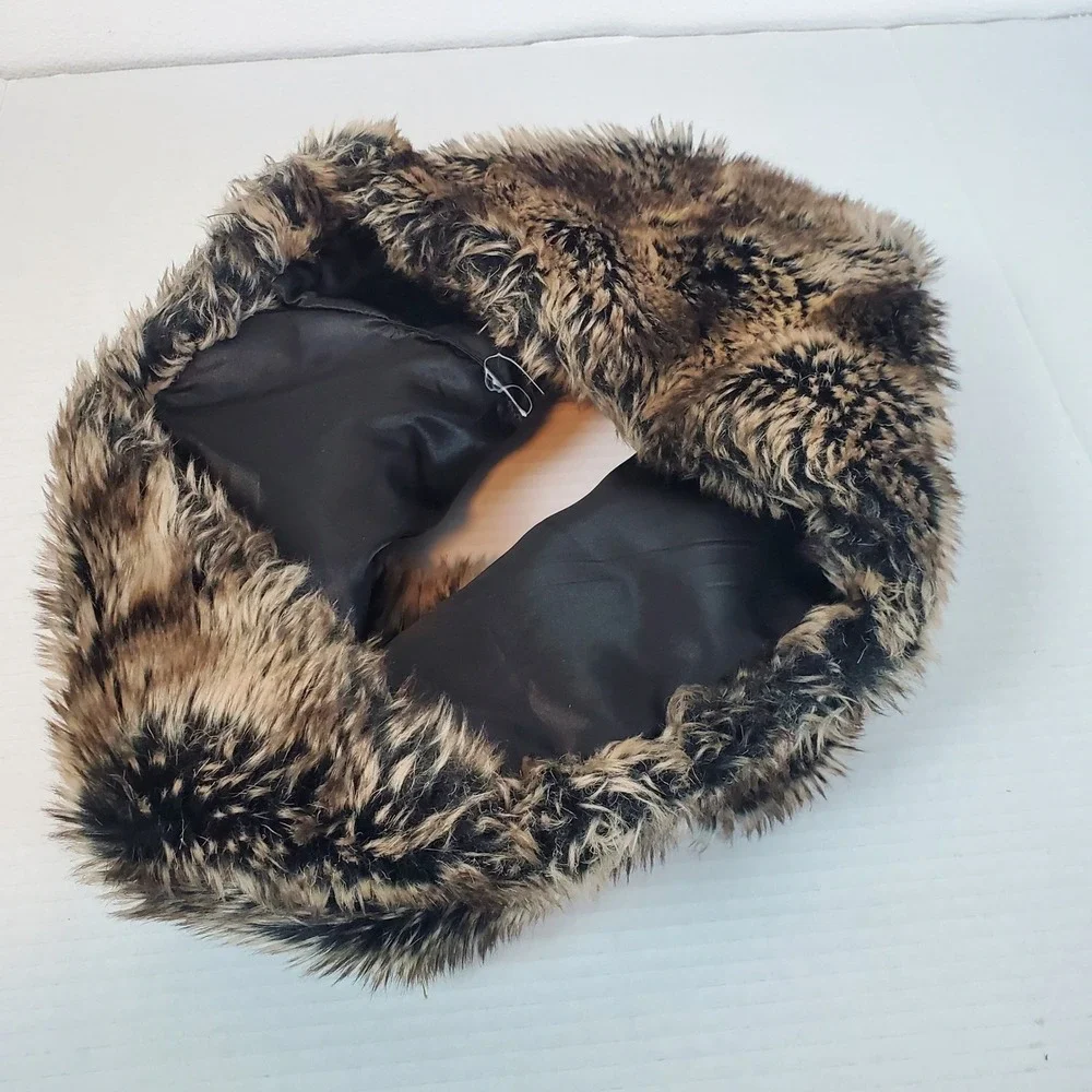 Vegan Faux Fur Infinity Scarf Brown Black